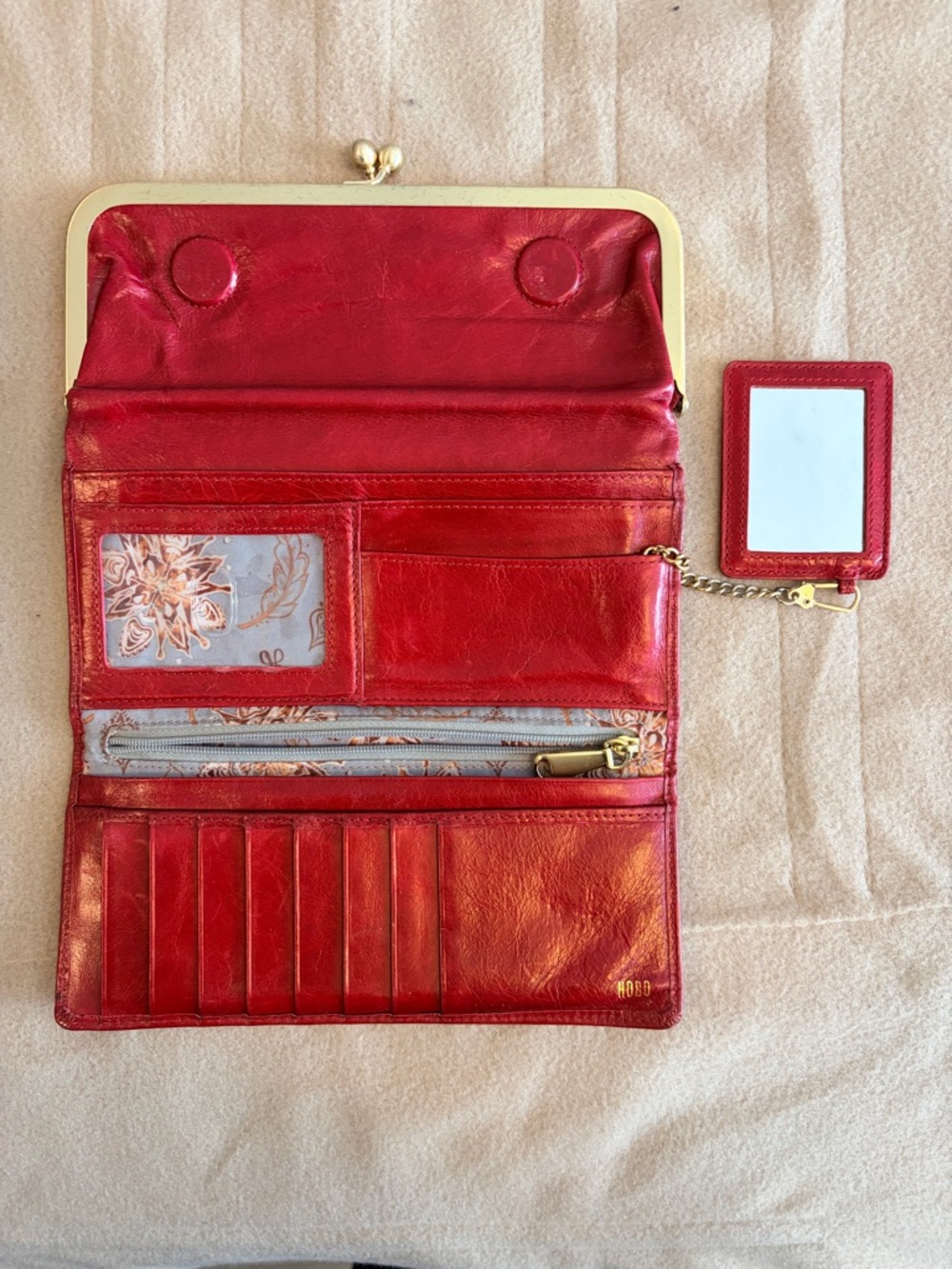 HOBO Red Leather Frame Wallet with Kiss-Lock - Picture 3 of 4